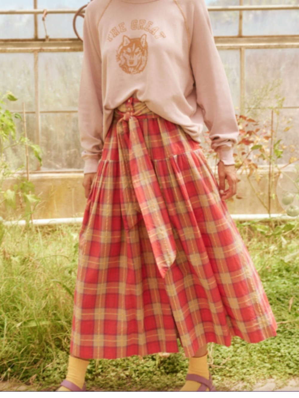 THE GREAT. THE HIGHLAND SKIRT - LAKE HOUSE PLAID Size 0/XS Cotton Linen